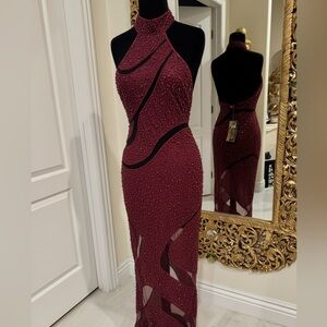 Elegant‎ hand beaded Burgundy Evening Gown